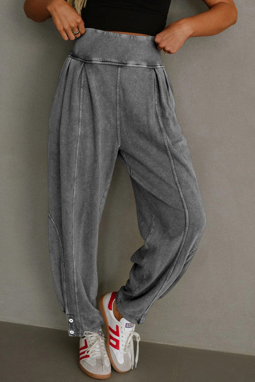 Mineral Wash Jogger Style High Waist Casual Pants