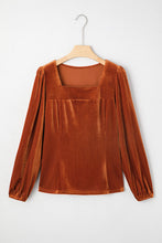 Load image into Gallery viewer, Velvet Ribbed Texture Square Neck Slim Puff Sleeve Top
