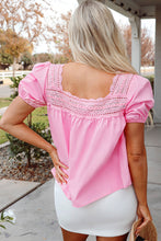 Load image into Gallery viewer, Pink Lace Square Neck Patchwork Puff Sleeve Blouse
