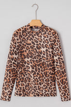 Load image into Gallery viewer, Leopard Mock Neck Long Sleeve Mesh Top
