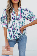 Load image into Gallery viewer, Floral Ricrac Trim Half Sleeve Peplum Top
