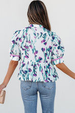 Load image into Gallery viewer, Floral Ricrac Trim Half Sleeve Peplum Top
