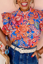 Load image into Gallery viewer, Floral Ruffled Puff Sleeve Mock Neck Blouse
