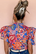 Load image into Gallery viewer, Floral Ruffled Puff Sleeve Mock Neck Blouse
