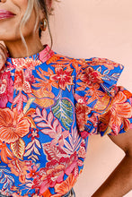 Load image into Gallery viewer, Floral Ruffled Puff Sleeve Mock Neck Blouse

