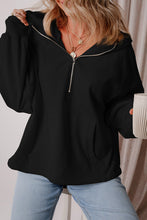 Load image into Gallery viewer, Fleece Lined Half Zipper Kangaroo Pockets Loose Hoodie
