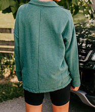 Load image into Gallery viewer, Evergreen Exposed Seam Collared Pocketed Loose Sweatshirt

