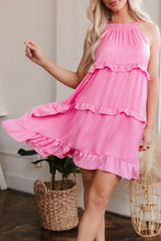 Load image into Gallery viewer, Smocked Neck Knot Back Frilly Tiered Sleeveless Mini Dress
