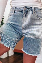 Load image into Gallery viewer, Striped Paisley Mixed Patchwork Raw Hem Denim Shorts
