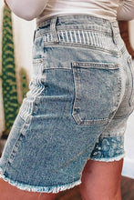 Load image into Gallery viewer, Striped Paisley Mixed Patchwork Raw Hem Denim Shorts

