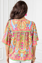 Load image into Gallery viewer, Geometric Print Bell Sleeve O Neck Babydoll Blouse
