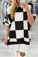 Load image into Gallery viewer, Checkered Pattern Loose Drop Shoulder Half Sleeve Sweater
