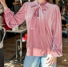 Load image into Gallery viewer, Velvet Ribbon Bow Knot Long Sleeve Blouse
