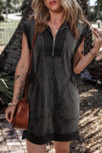 Load image into Gallery viewer, Quarter Zip Pocketed Cap Sleeve Sweatshirt Dress
