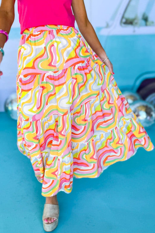 Print Tiered Flowy Maxi Skirt