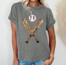 Load image into Gallery viewer, Sequin Baseball Pattern Corded Crewneck T Shirt
