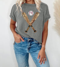 Load image into Gallery viewer, Sequin Baseball Pattern Corded Crewneck T Shirt
