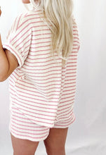 Load image into Gallery viewer, Stripe Knit Short Sleeve Top and Drawstring Shorts Set
