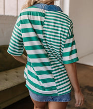 Load image into Gallery viewer, Stripe Colorblock Collar Half Button Shirt
