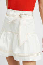 Load image into Gallery viewer, Contrast Stitching Trim Knotted High Waist A-Line Mini Skirt
