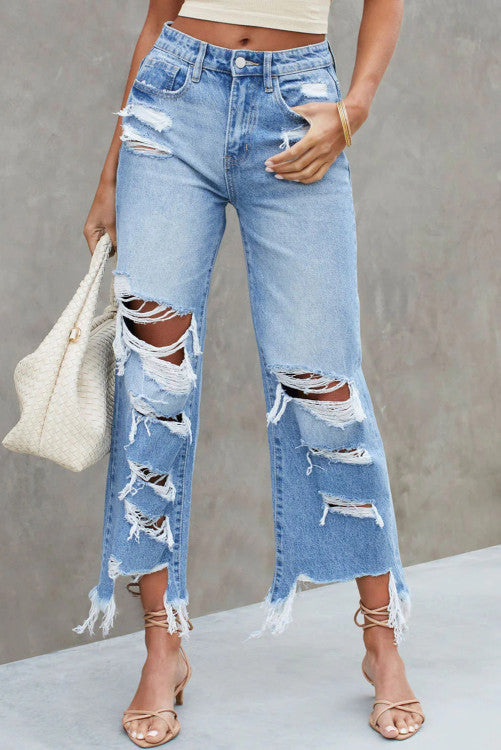 Heavy Distressed High Waist Jeans