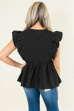 Load image into Gallery viewer, Contrast Ricrac Trim Ruffled V Neck Peplum Top
