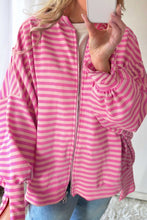 Load image into Gallery viewer, Stripe Zip-up Puff Sleeve Zip Jacket Sweatshirt
