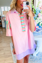 Load image into Gallery viewer, Stripe Half Sleeve Buttoned T Shirt Dress
