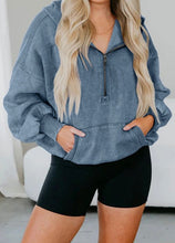 Load image into Gallery viewer, Half Zip Kangaroo Pocket Mineral Wash Baggy Hoodie

