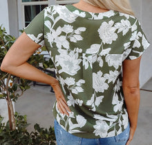 Load image into Gallery viewer, Floral Print Split Neck Short Sleeve Blouse
