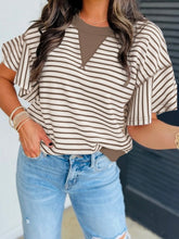 Load image into Gallery viewer, Contrast Detail Striped Ruffle Short Sleeve Top
