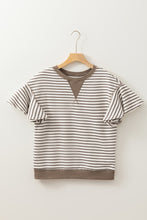 Load image into Gallery viewer, Contrast Detail Striped Ruffle Short Sleeve Top
