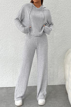 Load image into Gallery viewer, Ribbed Knit Slouchy Hoodie Wide Leg Pants Set
