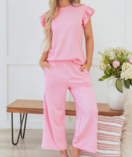 Load image into Gallery viewer, Textured Pearled Ruffled Sleeve Wide Leg Pants Set
