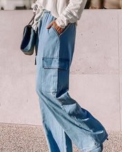 Load image into Gallery viewer, Drawstring High Waist Cargo Pocket Wide Leg Jeans
