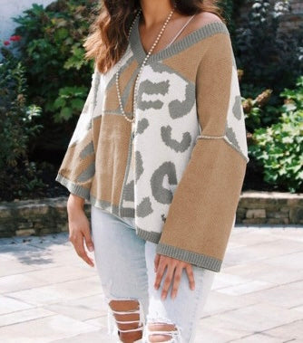 Leopard Color Blocking Sweater