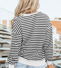 Load image into Gallery viewer, Stripe Color Block Buttoned Crew Neck Oversized Sweatshirt
