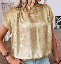 Load image into Gallery viewer, Metallic Ruched Sleeve Back Knot Blouse
