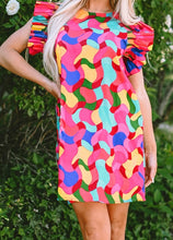 Load image into Gallery viewer, Abstract Print Ruffle Sleeve Shift Dress
