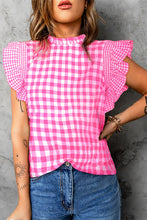 Load image into Gallery viewer, Checkered Ruffled Sleeve Frilled Neck Blouse
