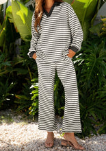 Load image into Gallery viewer, Striped Collared Pullover Top and Drawstring Pant Set
