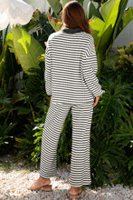 Load image into Gallery viewer, Striped Collared Pullover Top and Drawstring Pant Set
