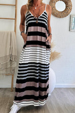 Load image into Gallery viewer, Mixed Stripes Spaghetti Straps V Neck Maxi Dress
