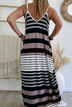 Load image into Gallery viewer, Mixed Stripes Spaghetti Straps V Neck Maxi Dress
