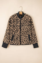 Load image into Gallery viewer, Leopard Print Zip Up Stand Neck Side Pocket Jacket
