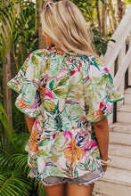 Load image into Gallery viewer, Tropical Floral Print Ruffled Short Sleeve Blouse
