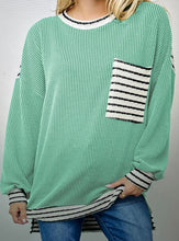 Load image into Gallery viewer, Twisted Ribbed Contrast Round Neck Striped Patchwork Long Sleeve Top
