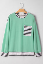 Load image into Gallery viewer, Twisted Ribbed Contrast Round Neck Striped Patchwork Long Sleeve Top
