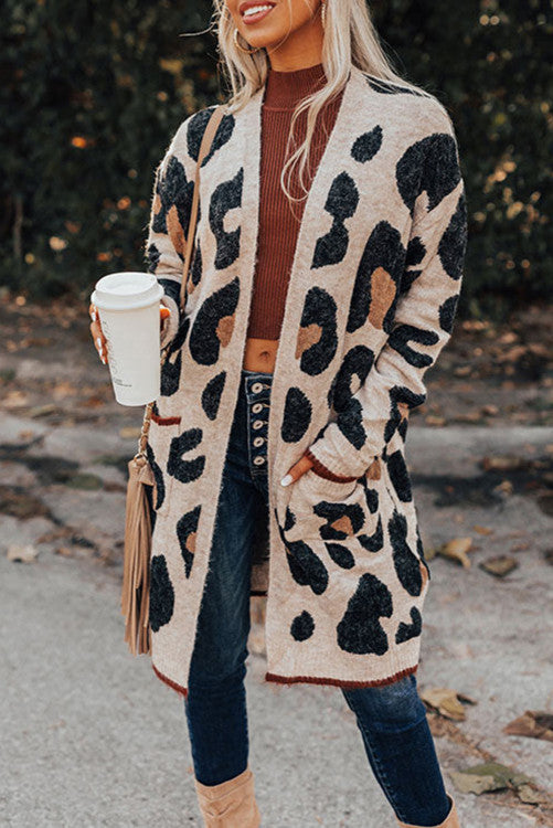 Leopard Print Open Midi Cardigan