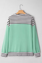 Load image into Gallery viewer, Twisted Ribbed Contrast Round Neck Striped Patchwork Long Sleeve Top
